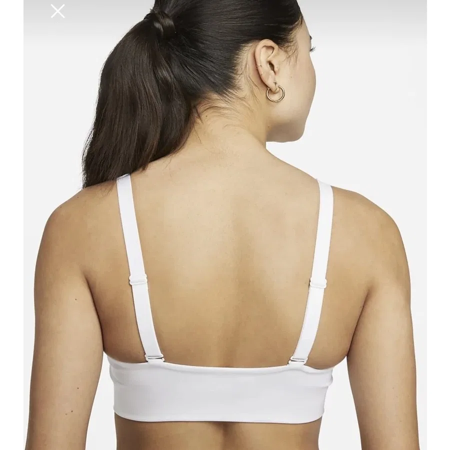 Спортивный бюстгальтер с вырезом и бретельками Nike Dri-FIT Indy Plunge Cutout, Белый — фото 3