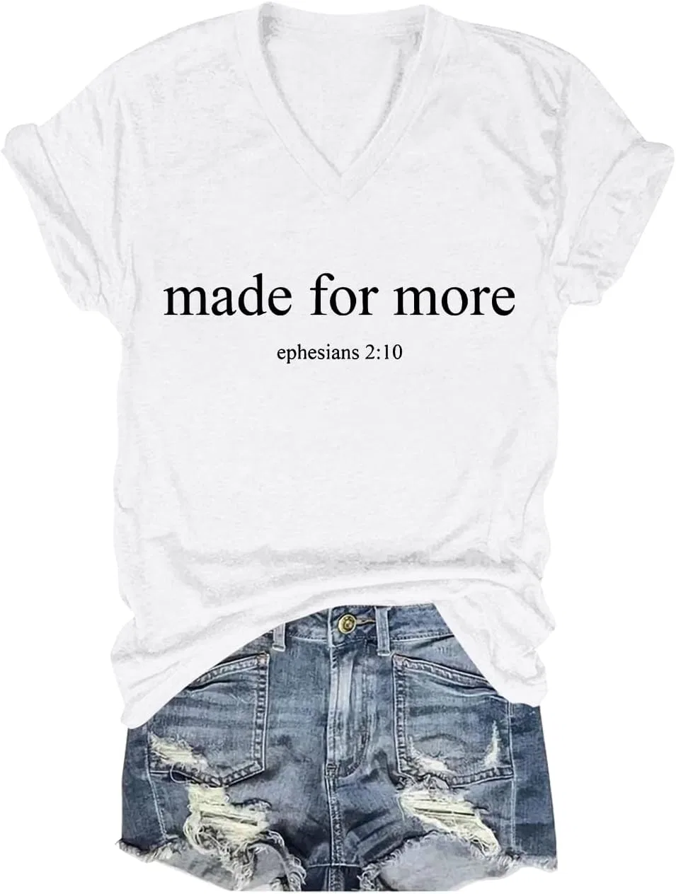 Футболка с V-образным вырезом с принтом Made for More, White