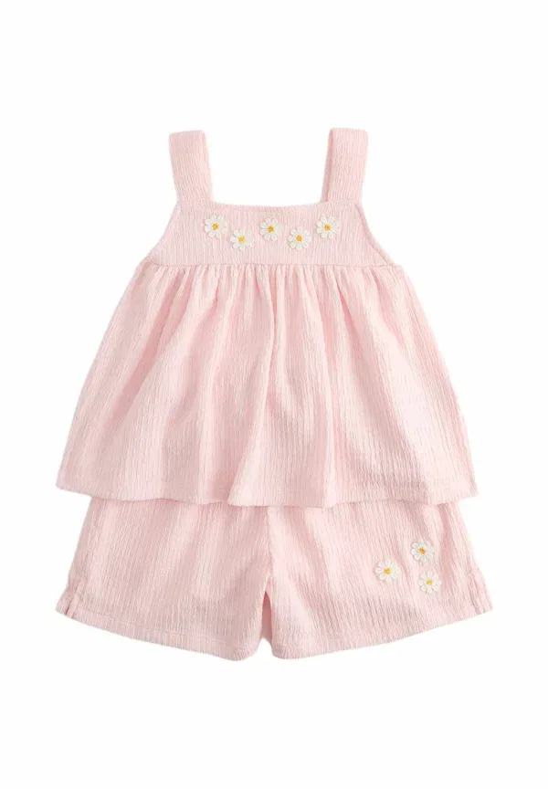 Комплект из топа и брюк с вышивкой Embroidered textured jersey outfit Marks & Spencer, light pink, светло-розовый