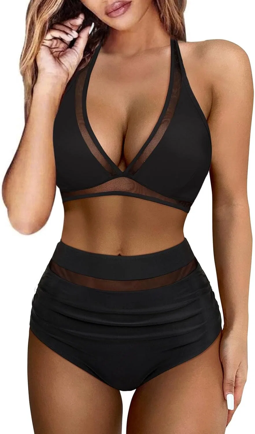 Женский бикини-комплект с высокой талией Push Up, Black