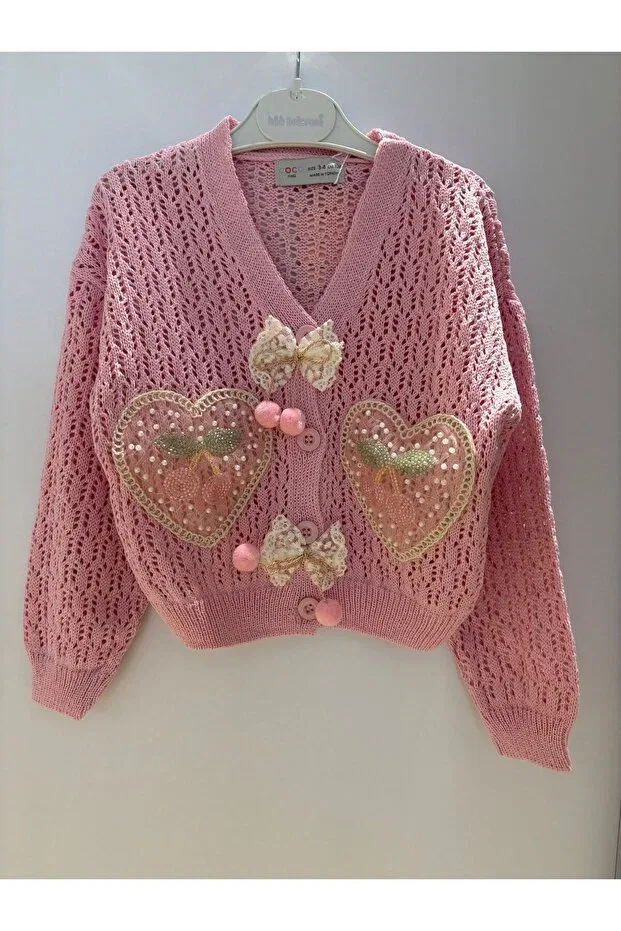 Детский кардиган с V-образным вырезом Miniminnakkidswear, Pink — фото 4