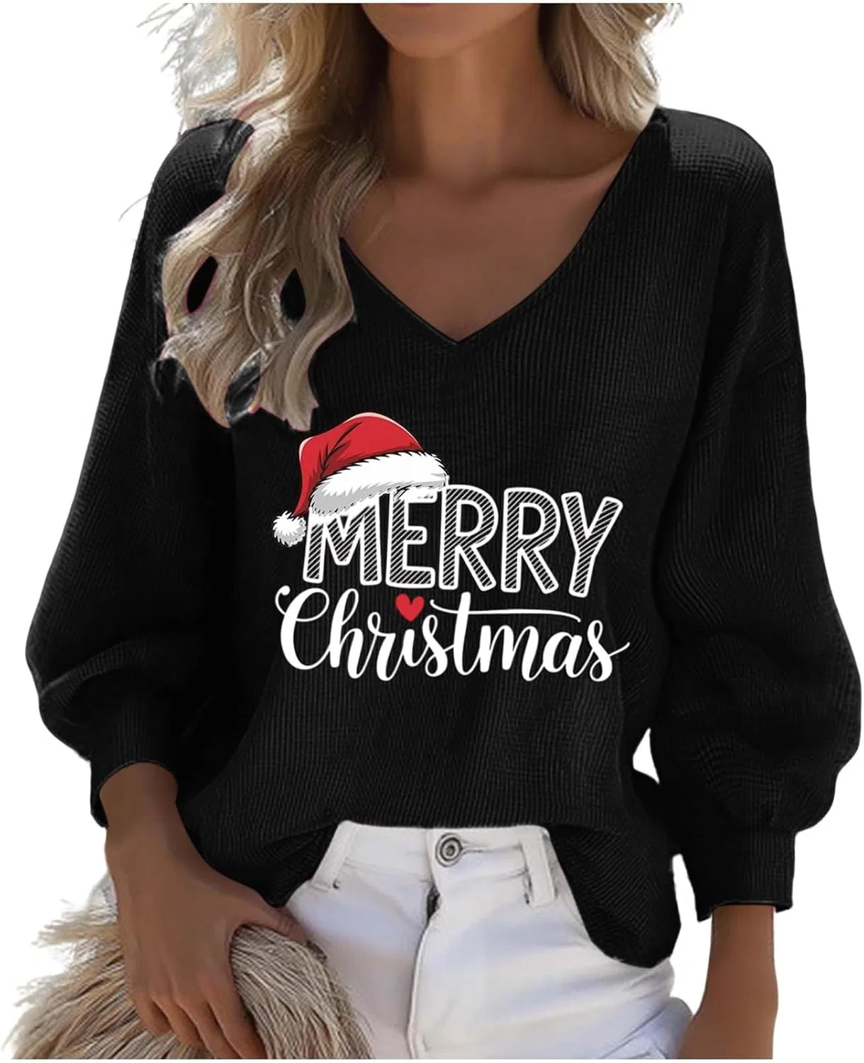 Женская футболка с длинным рукавом с принтом Merry Christmas, чёрный