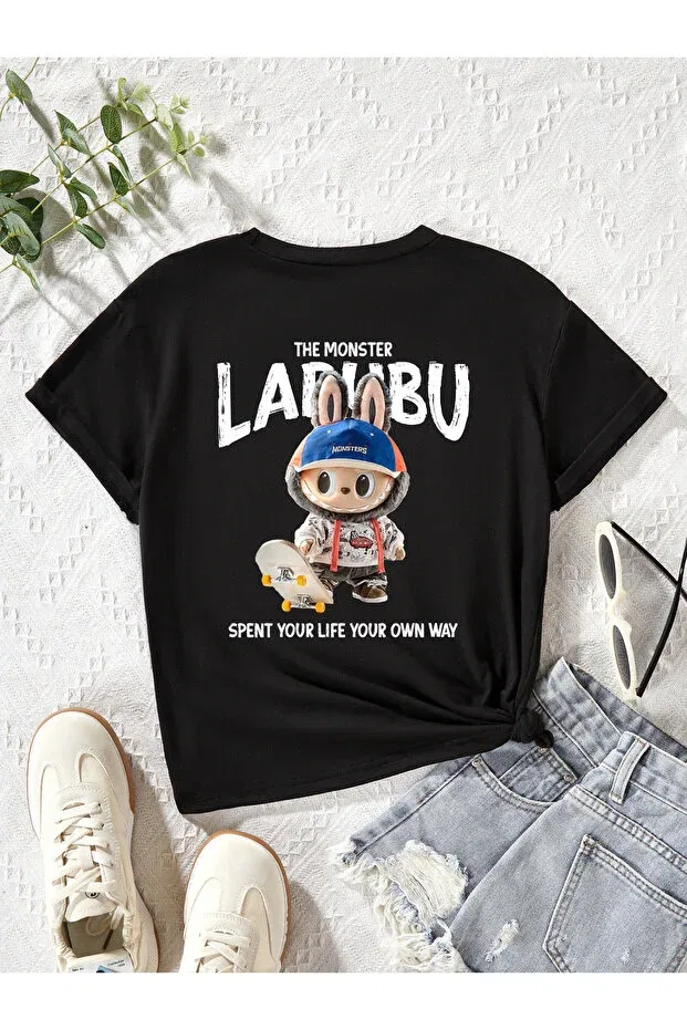 Детская футболка для девочек с принтом Monster Character Front And Back Printed Let'S Wear, Black