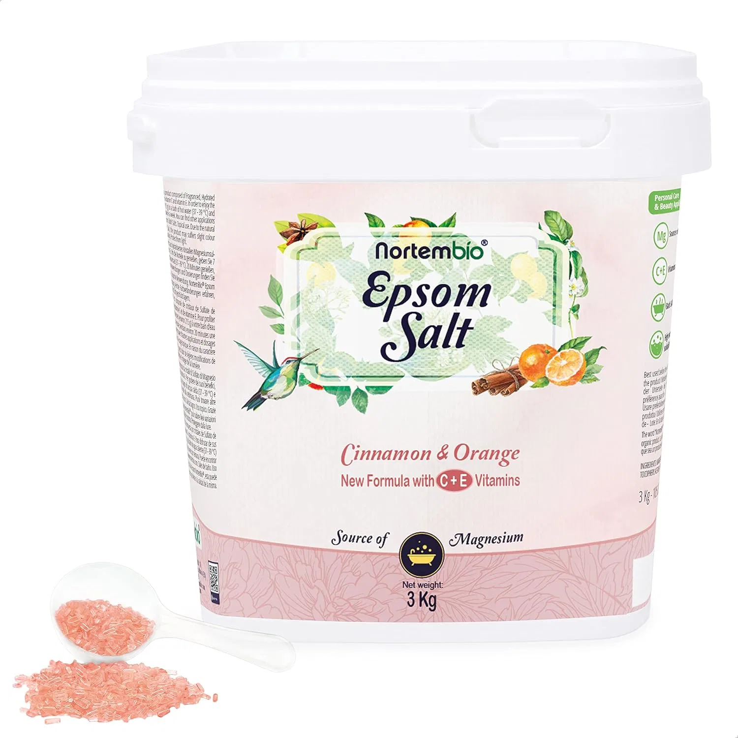 Соль для ванны Epsom с ароматом корицы и апельсина Nortembio, 3 кг, Orange Cinnamon