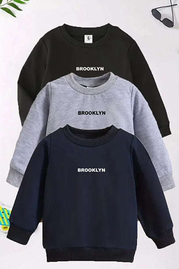 Детское для девочек свитшот с принтом Brooklyn Twins Tailors, Navy Blue-Grey-Black