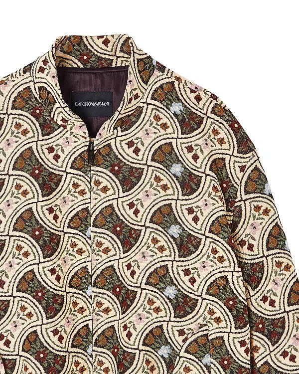 Мужская куртка-бомбер с цветочным жаккардом Emporio Armani, Green/Tan — фото 4