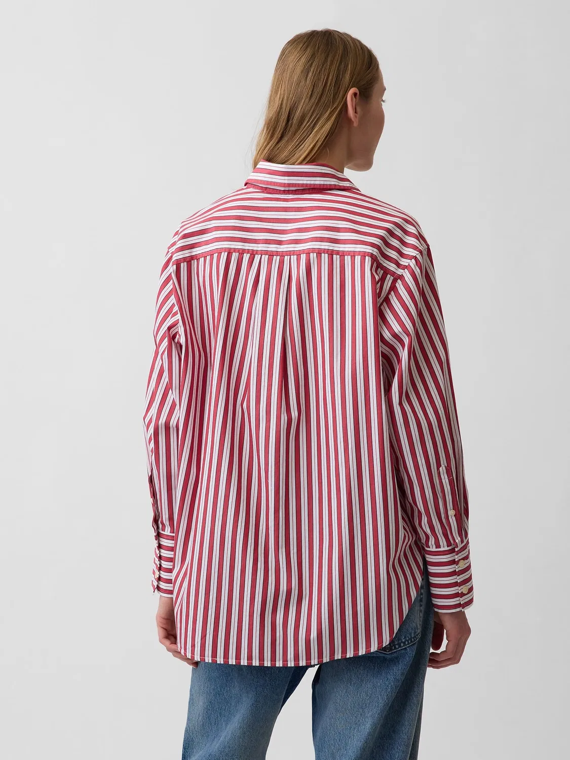 Рубашка оверсайз, в полоску, Big Shirt Gap, красная полоска — фото 2