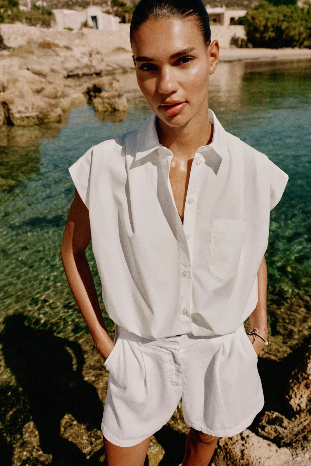 Укороченная рубашка с воздушным шаром ZARA, White — фото 2