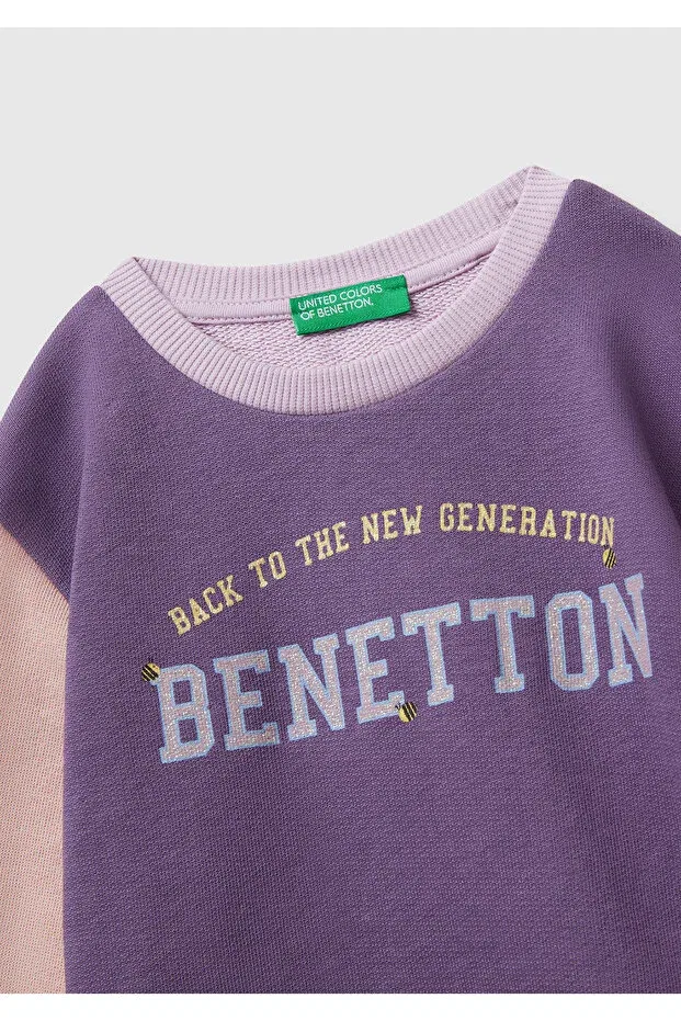 Детские свитшот для девочек с принтом United Colors Of Benetton, Lilac-Fuchsia-Beige — фото 3