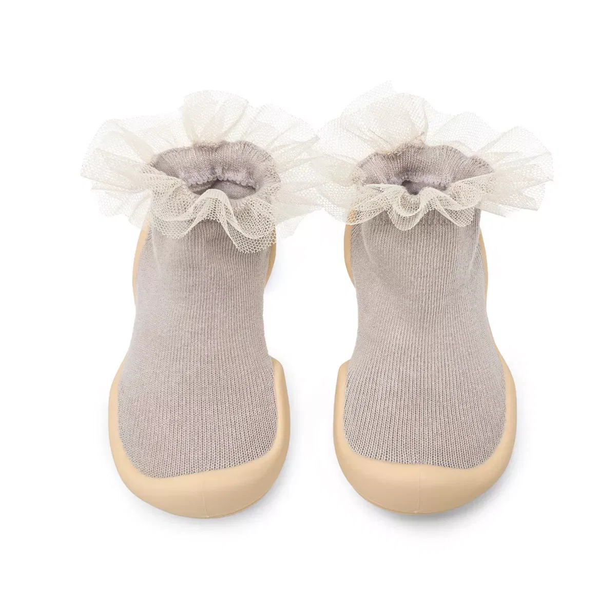 Детские кроссовки для девочек с кружевной отделкой Tulle Trim Komuello, Beige — фото 2