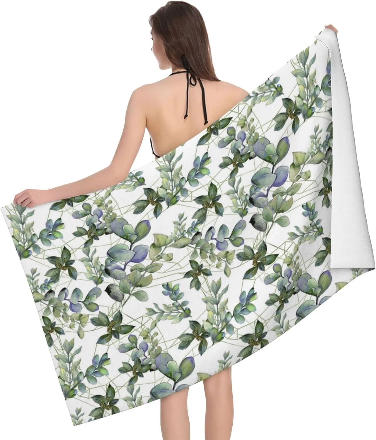 Микрофибровое пляжное полотенце KWQDOZF, 80x130 см, Green Eucalyptus Leaves