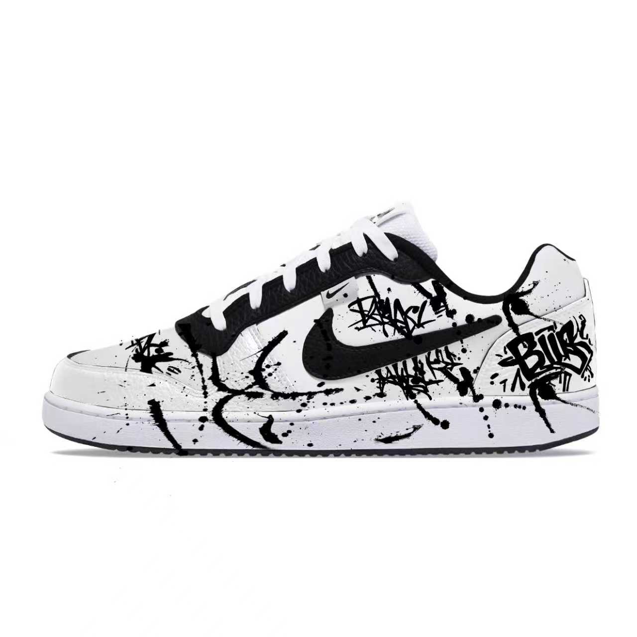 

Nike EBERNON Graffiti Aesthetics Abrasion Resistant Slip Resistant Low top Skateboard Shoes мужские черно-белые