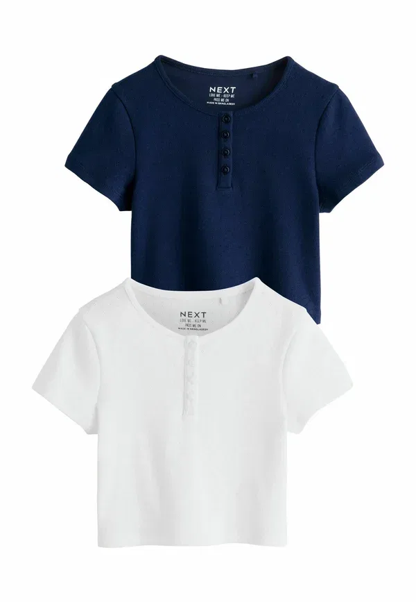 Футболка хлопковая Regular fit pointelle button front 2 pack Next navy white, белый/темно-синий