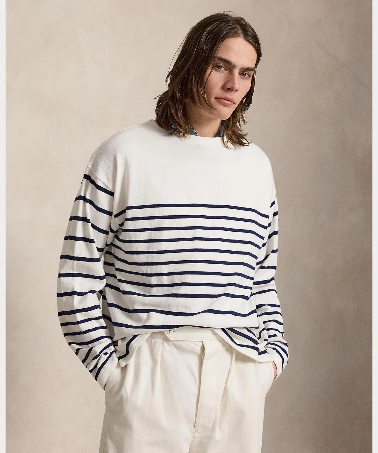 Мужской пуловер с длинным рукавомRelaxed Fit Striped Jersey Pullover POLO RALPH LAUREN, Navy