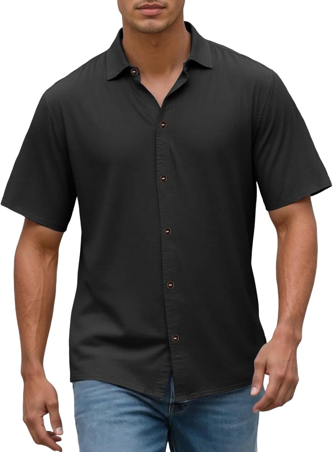 Мужская рубашка с коротким рукавом, slim fit, чёрный