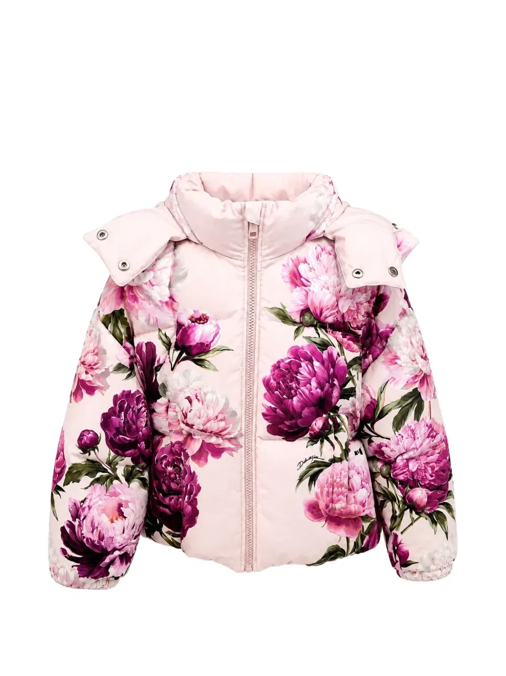 Нейлоновая куртка-пуховик с пионами Dolce & Gabbana Kids, розовый