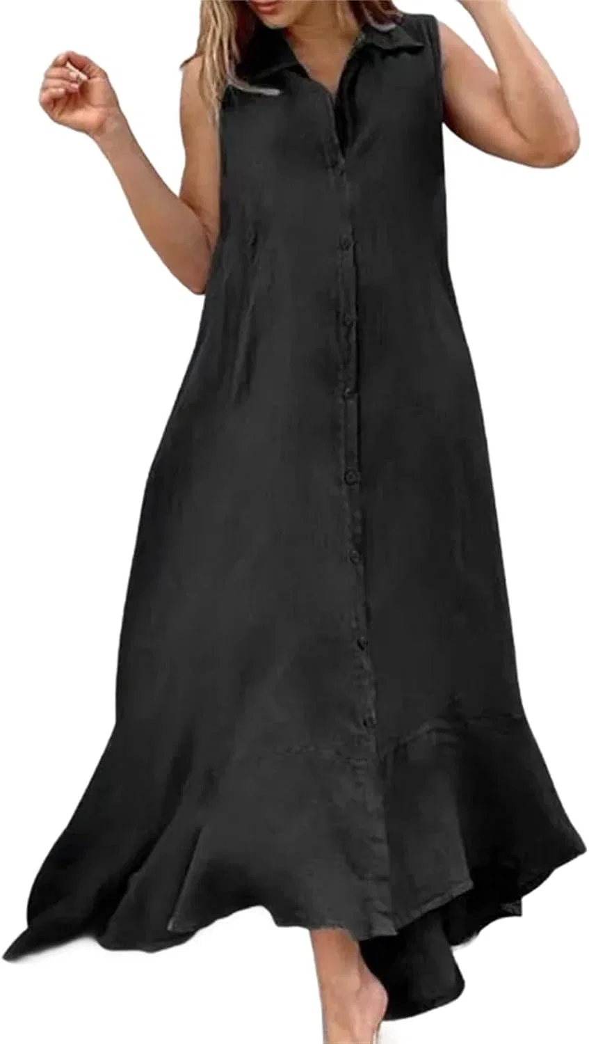 Женское свободное платье с лацканами Oversized Vestidos, Black