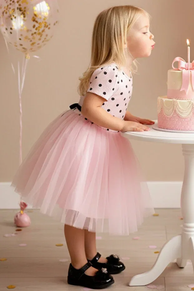 Детское платье для девочек с принтом Girl magnolia polka dot tutu pink dress Parla Kids, Pink — фото 4