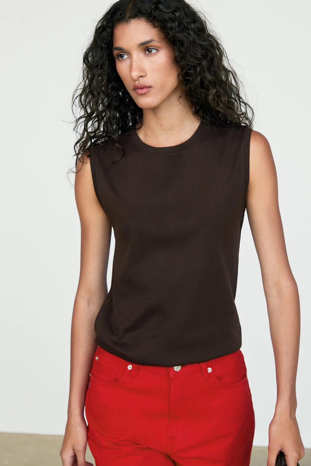 Топ Massimo Dutti, без рукавов, коричневый — фото 2