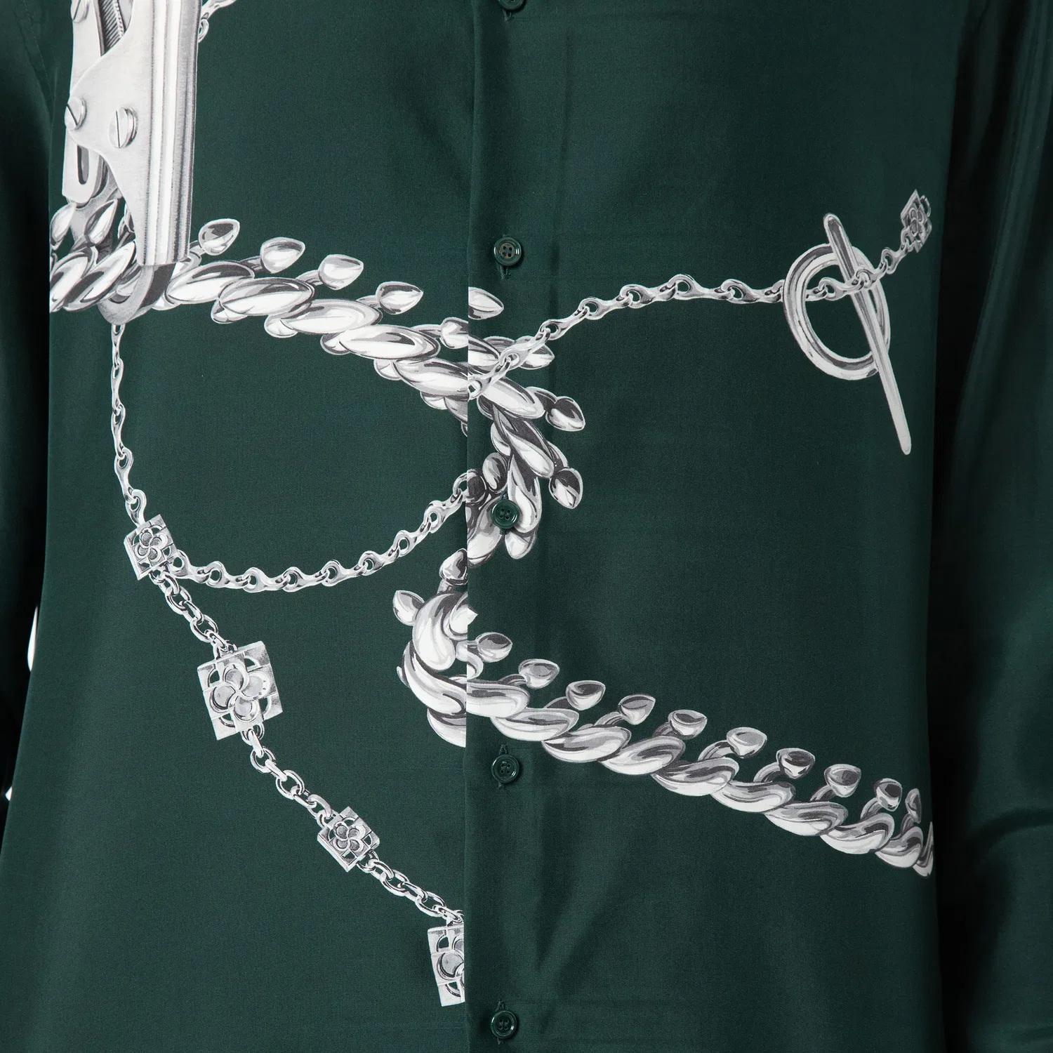 Рубашка из шёлка с принтом Knight Hardware Burberry, Silver/Green — фото 2
