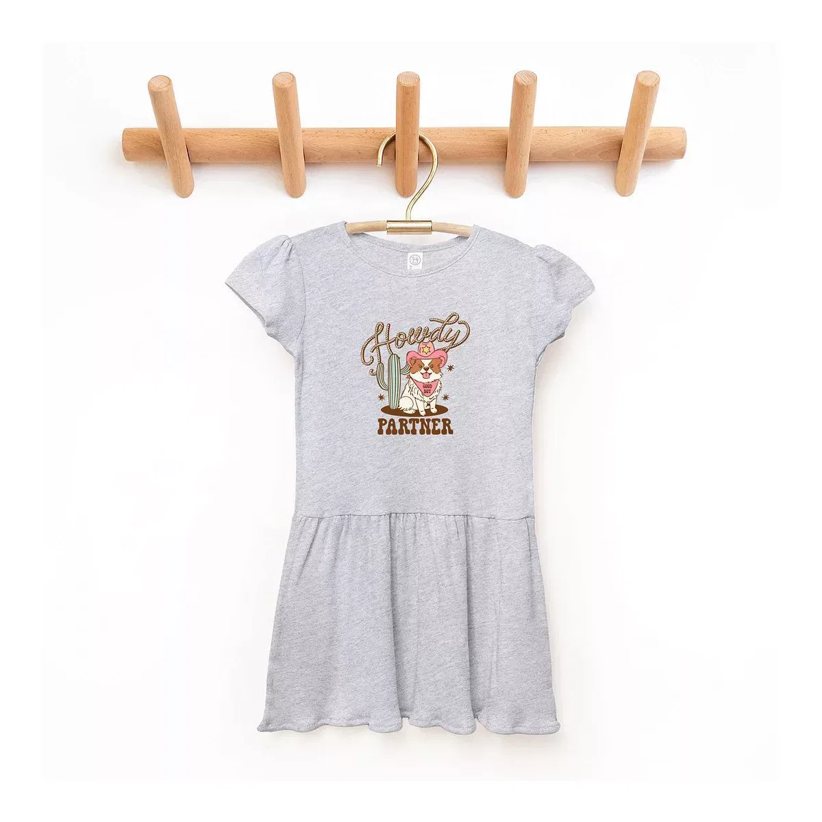 Детское платье для девочек хлопковое Howdy Partner Dog The Juniper Shop, Heather Grey