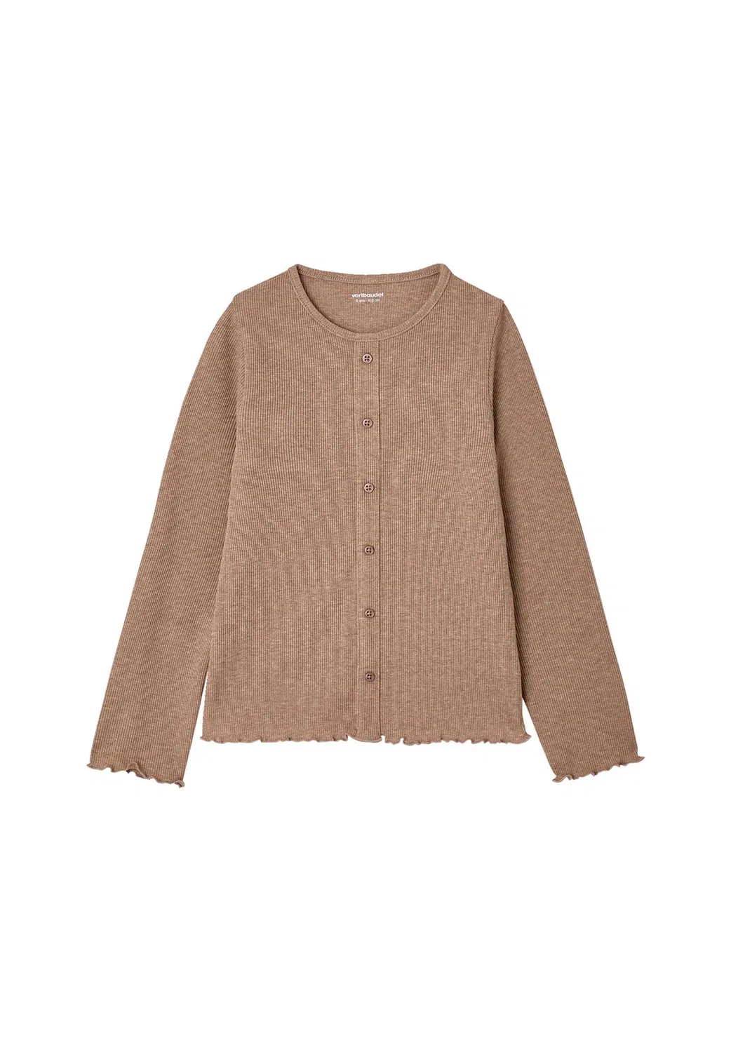 Langarmshirt aus ripp mädchen, zierknopfleiste - топ с длинными рукавами Vertbaudet, Taupe