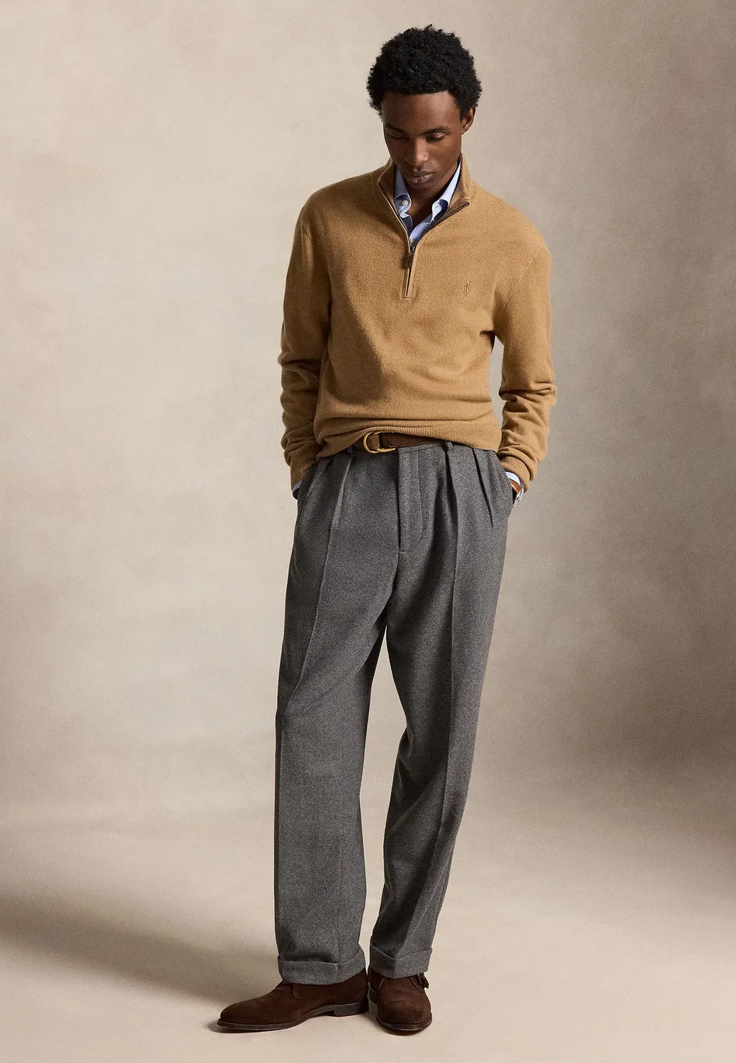 Шерстяной свитер с застежкой-молнией на четверть длины Polo Ralph Lauren, Crouton Tan Heather — фото 2