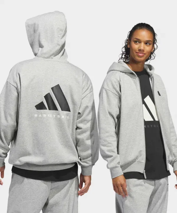Худи с полноценной застежкой-молнией, баскетбольный стиль, Adidas, средне-серый меланж — фото 2