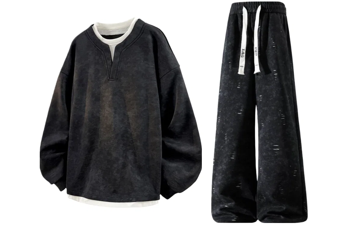 Детский спортивный комплект из футера с флисом, модель X1617, X1617, Apricot/Navy Blue — фото 3