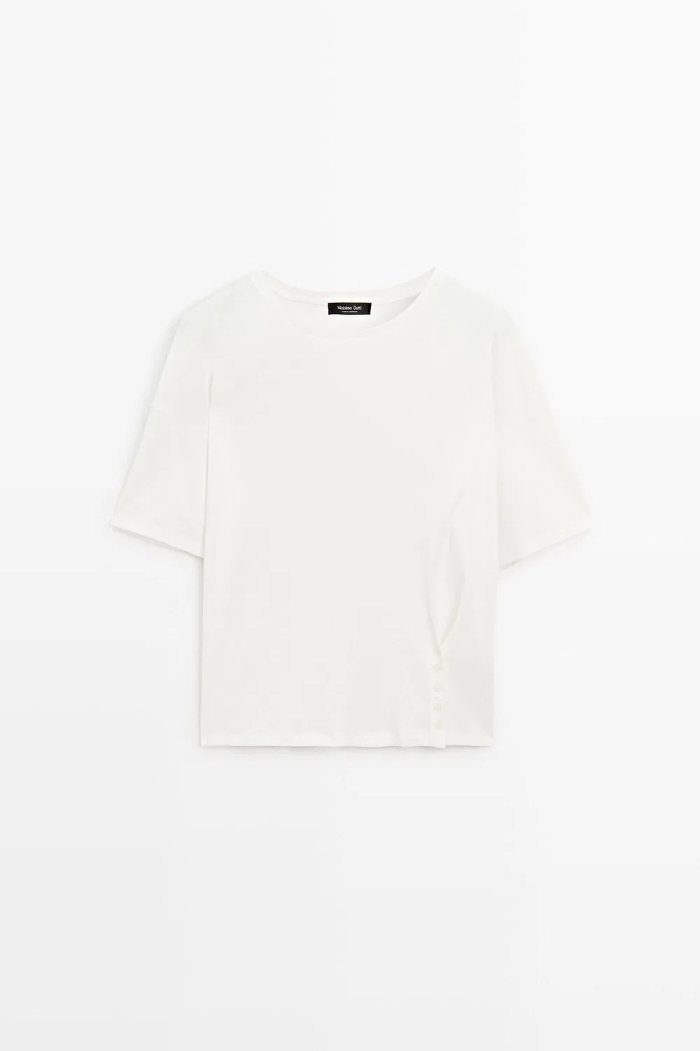 Футболка с коротким рукавом Massimo Dutti Button-Detail, кремовый — фото 2