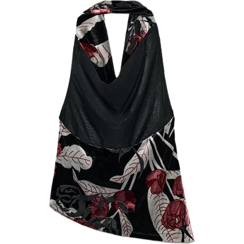 Женский топ-майка без рукавов с завязками на шее ZARA, Black/Rose Red — фото 3