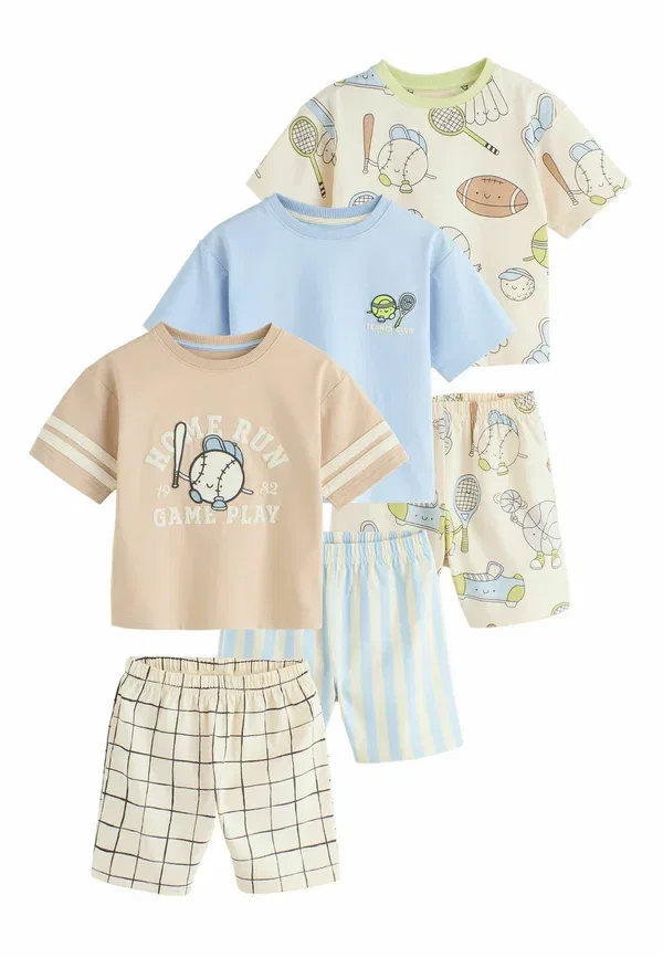 Комплект пижам из 3 штук с коротким рукавом Regular fit Next Green Grey Tennis Club, синий/зеленый/серый
