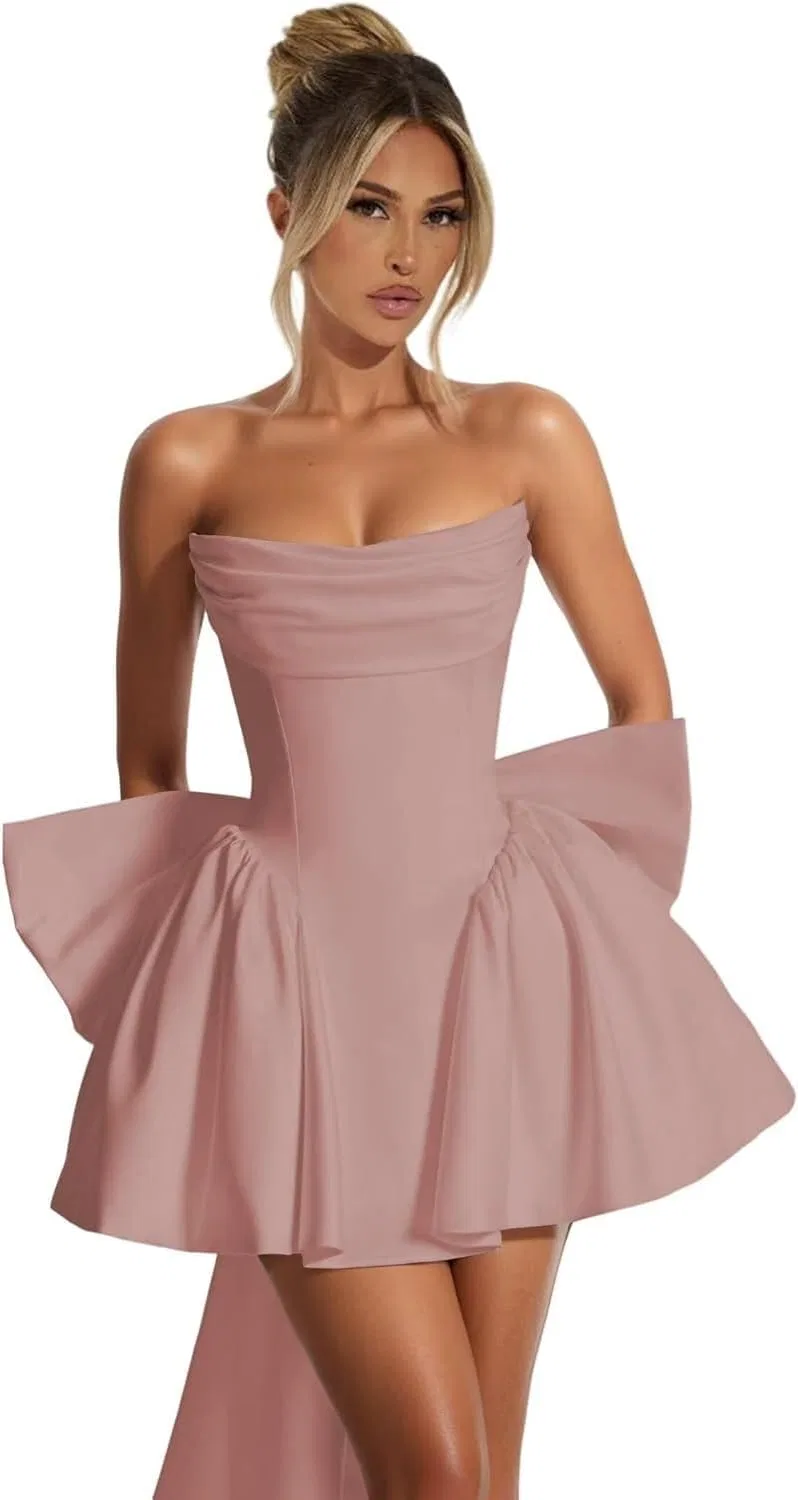 Женское коктейльное платье A-силуэта с бантом Satin, Dusty Pink