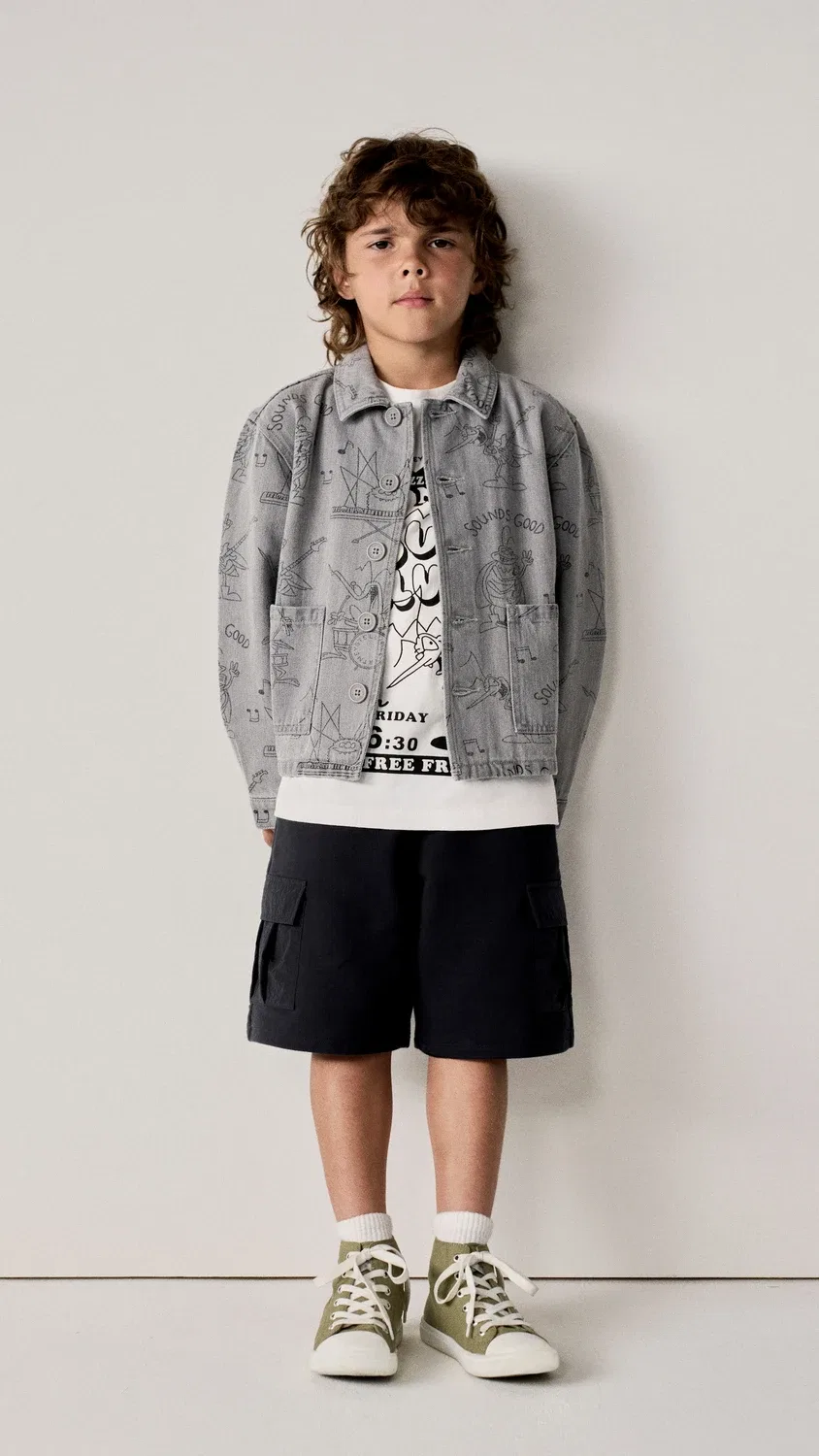 Легкая куртка джинсовая с принтом Stella Mccartney Kids, серый — фото 4