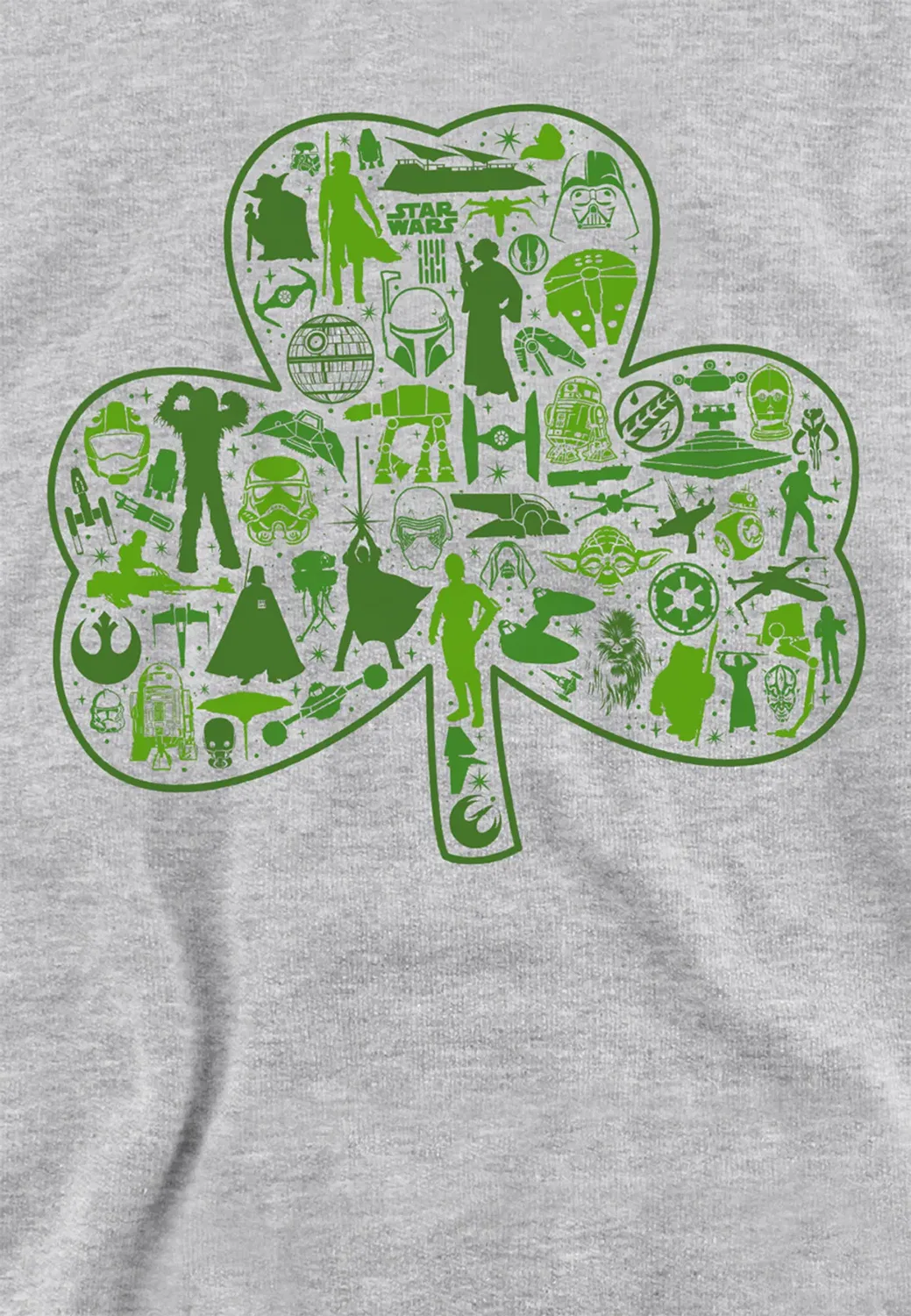Детский худи с принтом Star Wars St Patrick's Day Clover Icons Disney, Athletic Heather — фото 2
