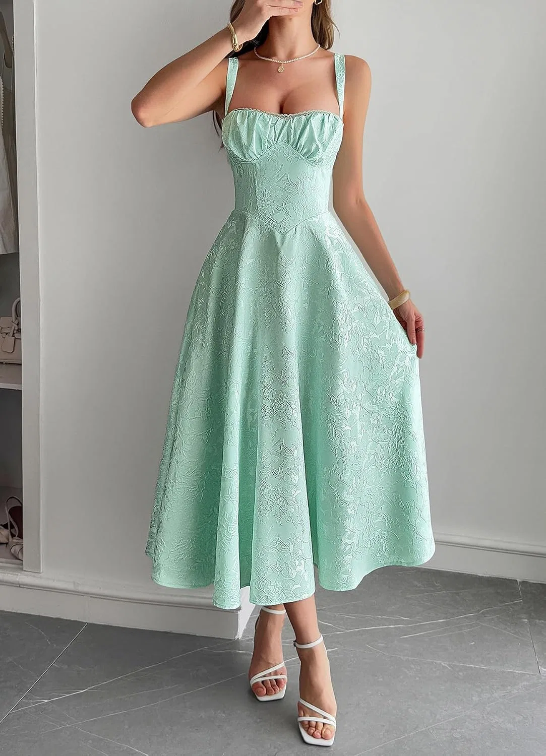Женское корсетное платье с цветочным принтом Satin, Green — фото 2
