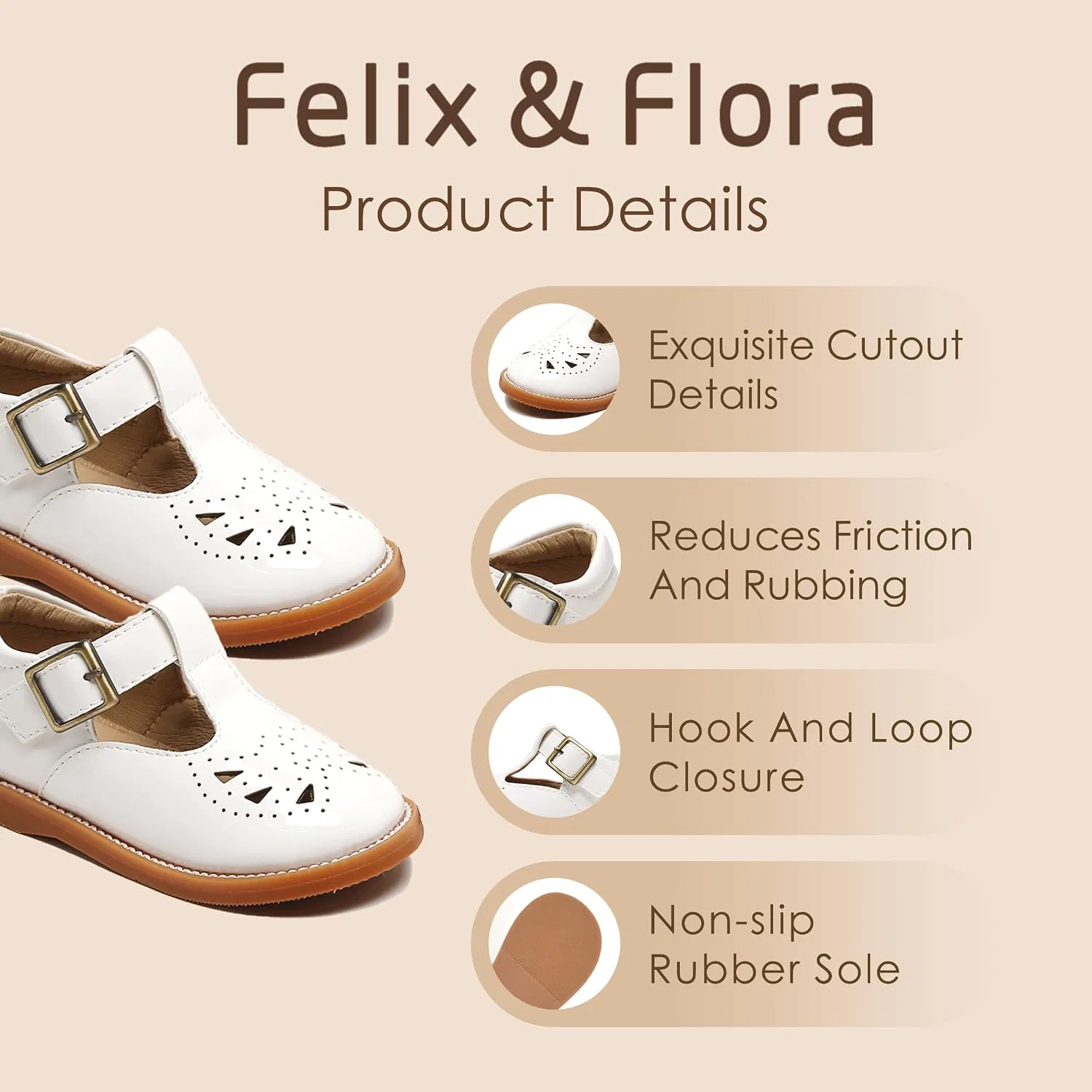Детские туфли Мэри Джейн для девочек Felix & Flora, White — фото 4