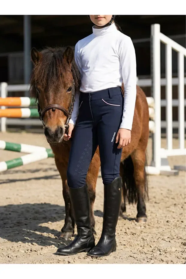 Детские леггинсы для девочек с принтом Peur Rider Shop, Navy Blue Pink Stripe