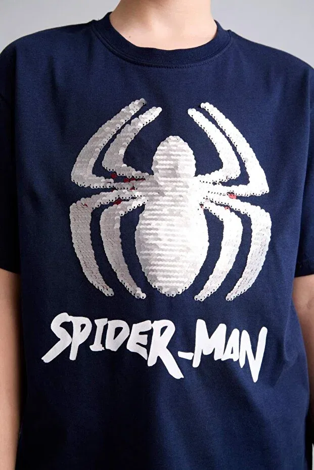 Детская футболка для мальчиков хлопковая Marvel Spiderman New Regular Fit Crew Neck Short Sleeve T-Shirt For Boys H8255a826hs Defacto, Navy Blue-Nv256 — фото 3