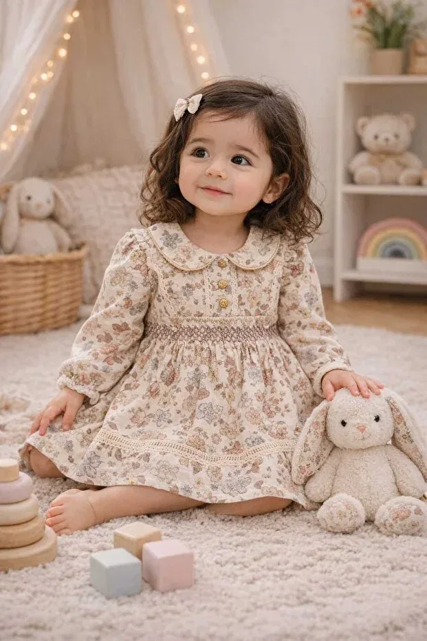 Детское платье для девочек хлопковое с принтом Elegant Minicayzen, Beige
