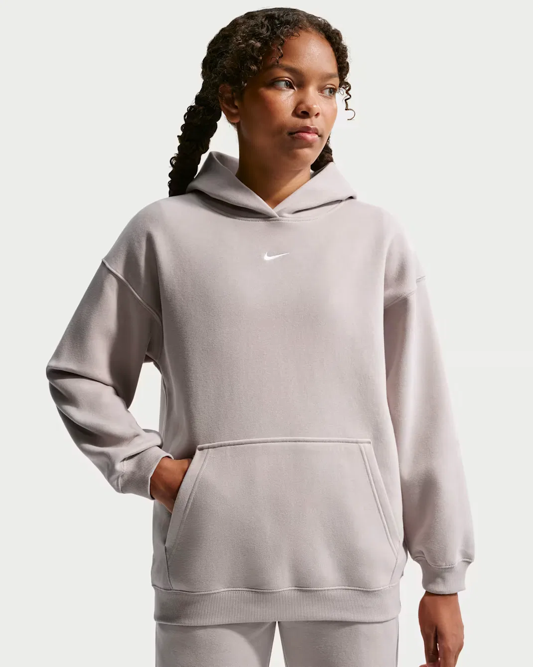 Детская толстовка с капюшоном оверсайз Nike Sportswear Studio Fleece, Moon Particle/White