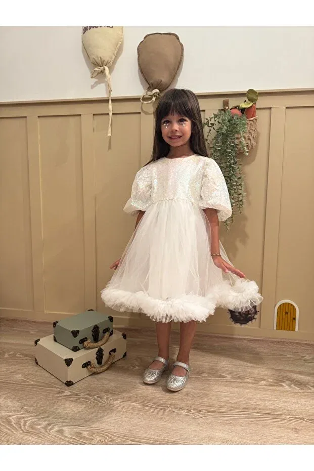 Детское платье для девочек с пайетками Penu Baby Kids, Ecru — фото 3