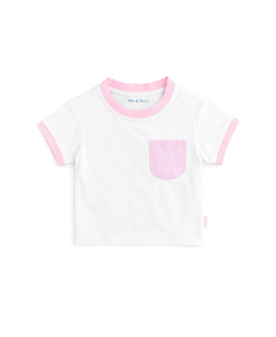 Футболка с коротким рукавом и нагрудным карманом Bits & Bows, Pink/White