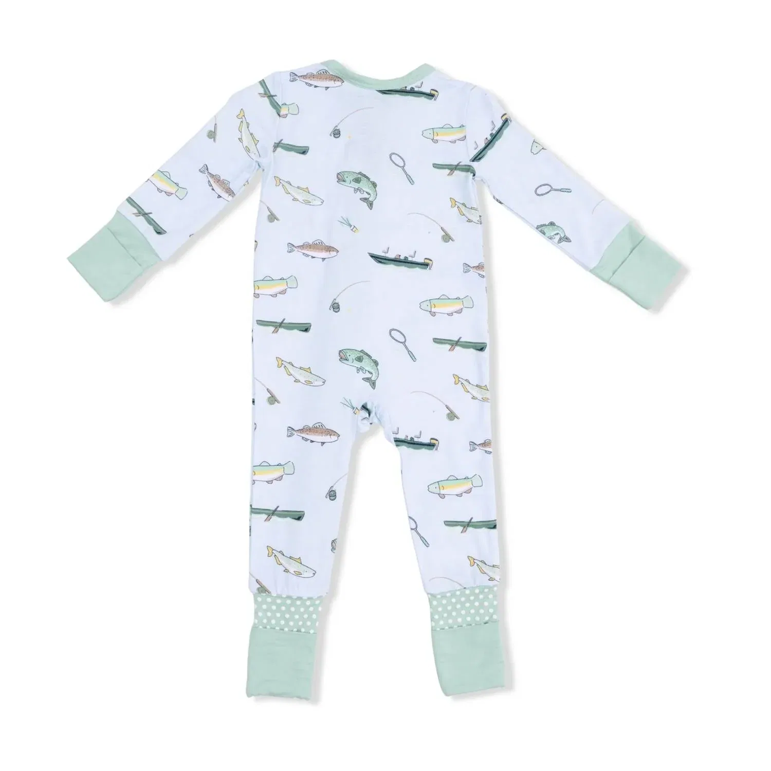 Детский боди-комбинезон с принтом рыбалки на молнии Fishing Bamboo Convertible Romper Angel Dear, синий — фото 2