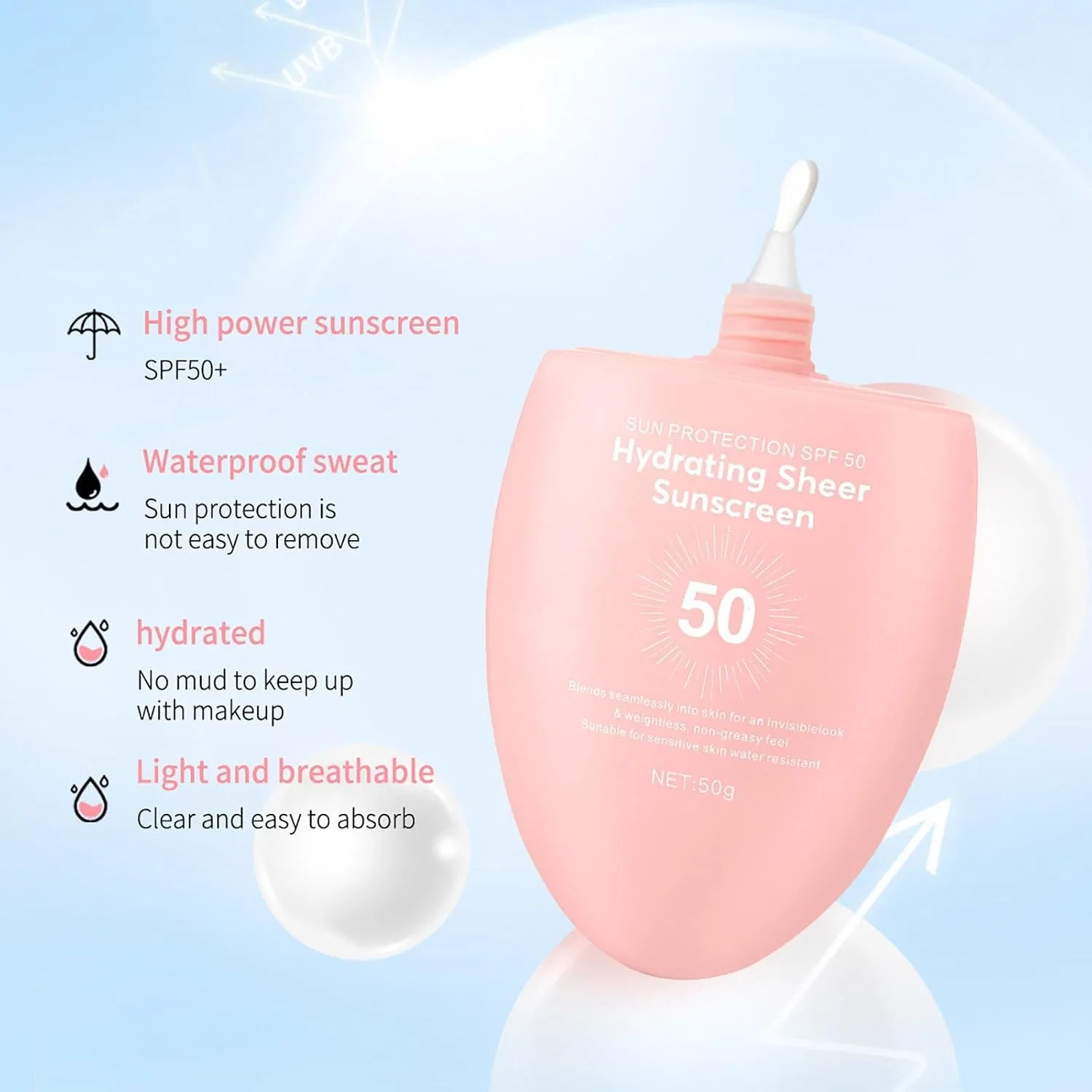 Солнцезащитный крем для лица Hydrating Sheer Face Sunscreen, SPF 50, RadiantRe, 50 г — фото 2