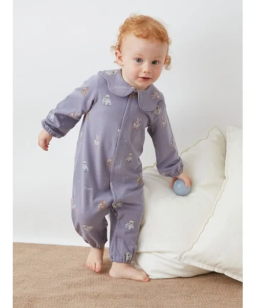 Детский боди-комбинезон с длинным рукавомс принтом, модель Dreamy Goodnight Animal, gelato pique, Ivory — фото 3