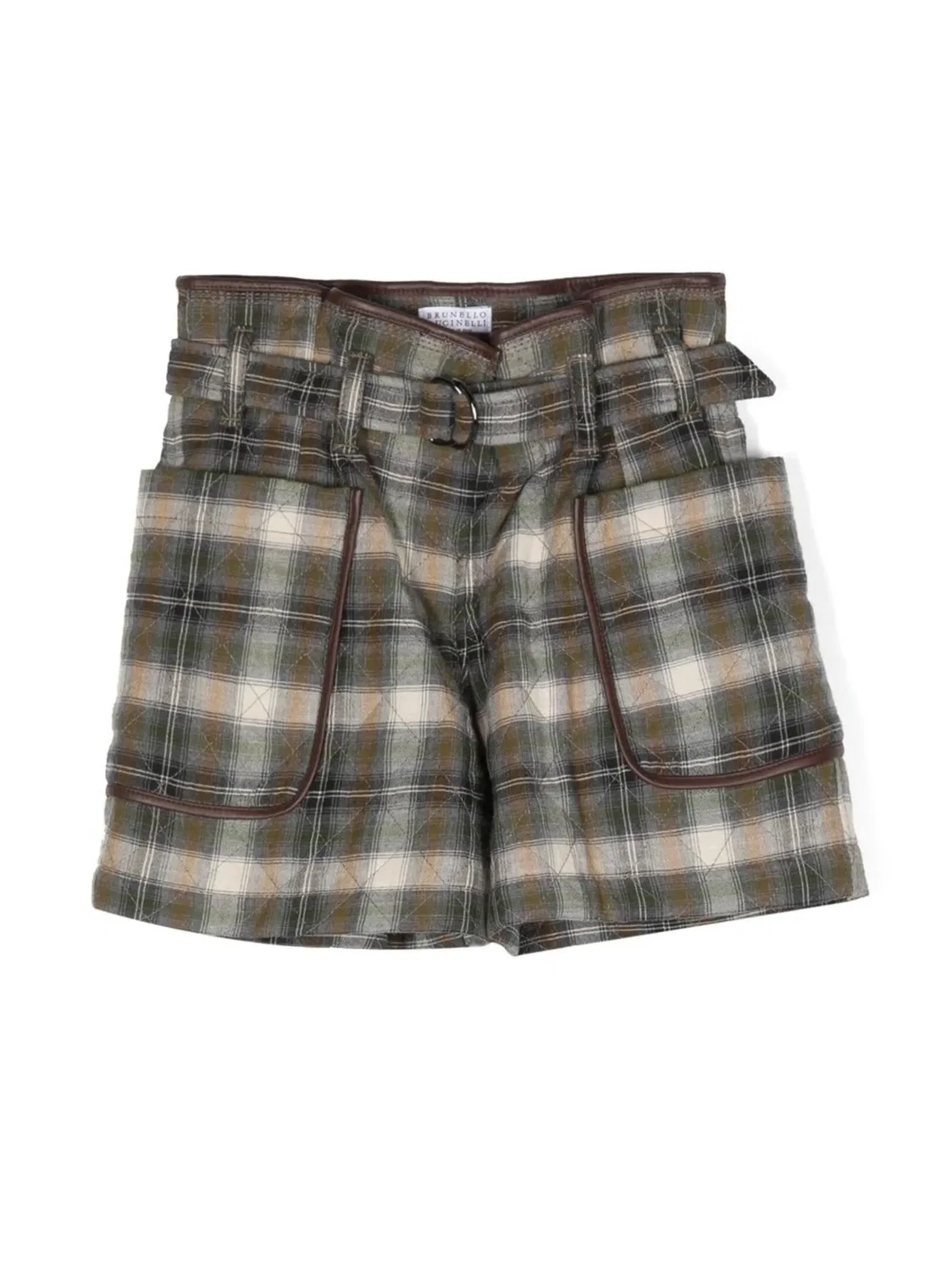 Стеганые шорты в клетку Brunello Cucinelli, бежевый/мультицвет