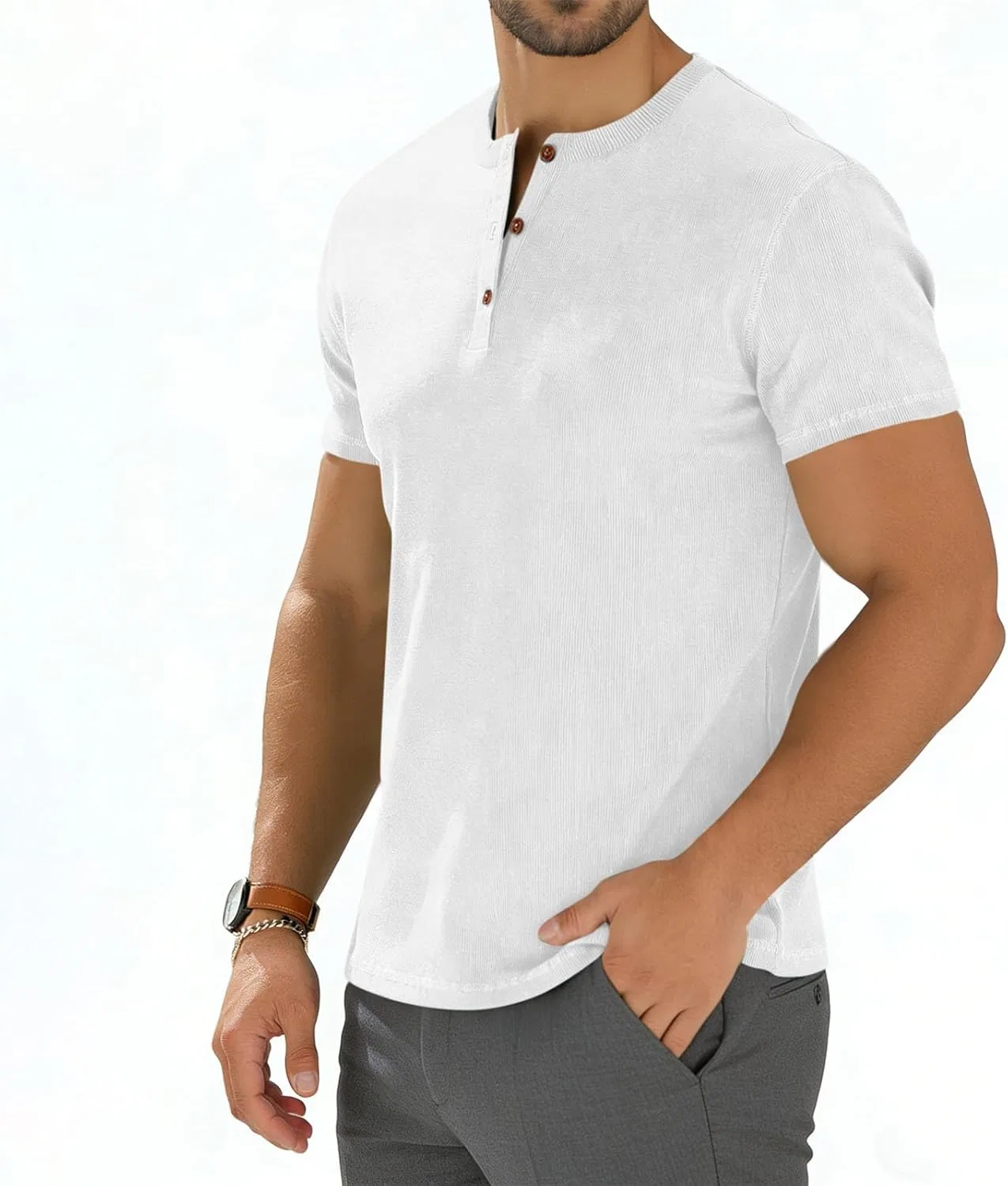 Мужская футболка-поло с 3 пуговицами Slim Fit, White — фото 4