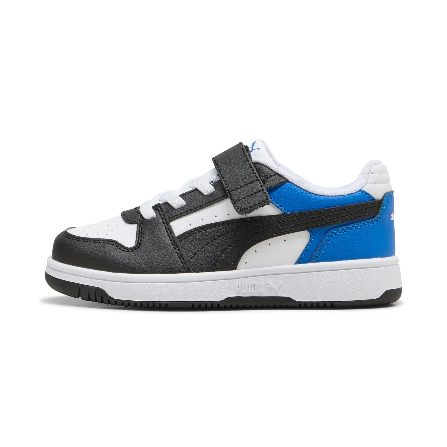 Детские кроссовки на липучках PUMA REBOUND SLAM LO AC PS, White/Black/Team Royal — фото 2