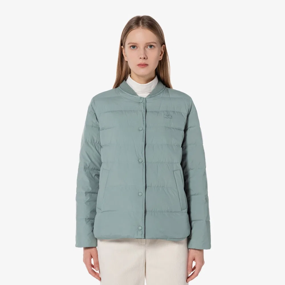 Пуховик Lacoste Хаки с воротником-стойкой